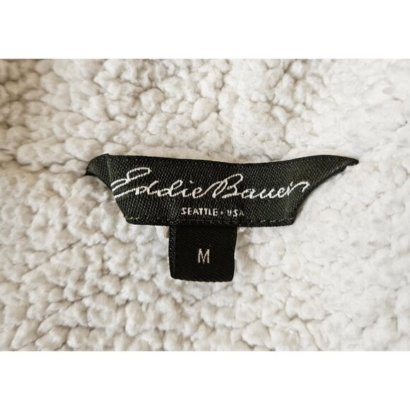 Eddie Bauer Full Zip Hooded Sweatshirt Sherpa Lined Women's Size Medium Ivory - Picture 10 of 13